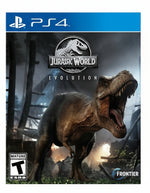 Game case for 'Jurassic World: Evolution' on PS4 with a dinosaur on the cover.
