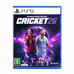 PlayStation 5 game case for 'Cricket 26' with two athletes on a purple and blue background.