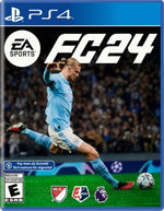 Cover of FC 24 video game for PS4 with a player in action on a blue background