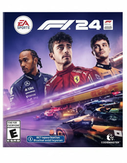 Cover of 'F1 24' game for PS4 with three racers and a car.