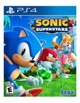 Sonic Superstars game box for PlayStation 4 with Sonic the Hedgehog characters on a blue background