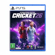 PlayStation 5 game case for 'Cricket 26' with two athletes on a purple and blue background.